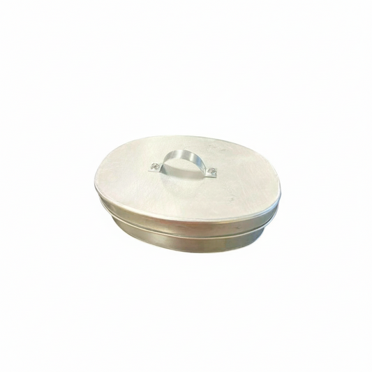 Round metal lid with handle on a white background, featuring the Mayo Filipino Store logo.