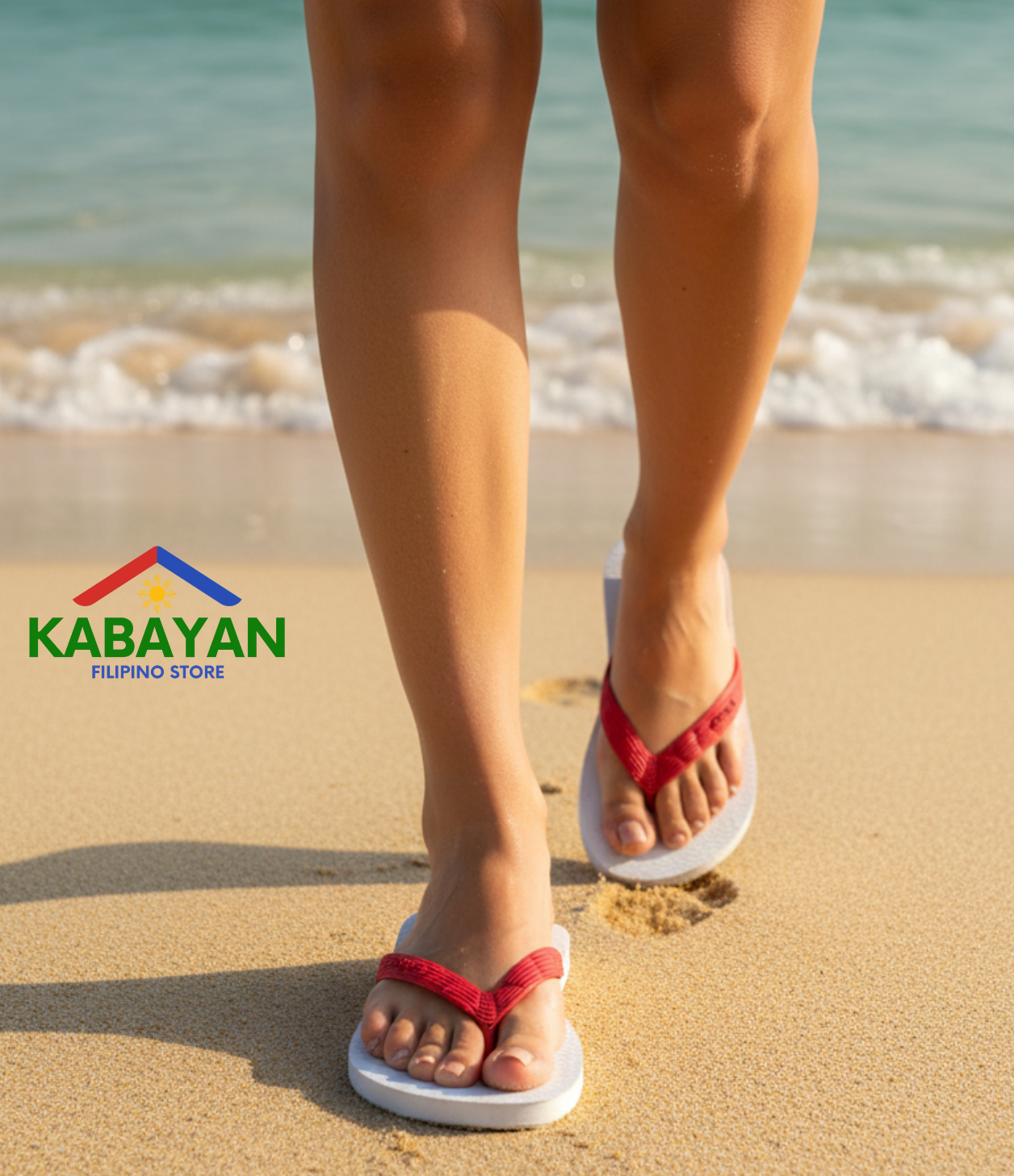 Beach Walk Tsinelas from Pilipinas White with Red Straps Size 5 to 6