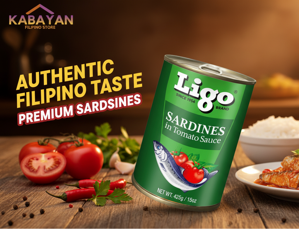 Ligo brand can of sardines in tomato sauce on a white background