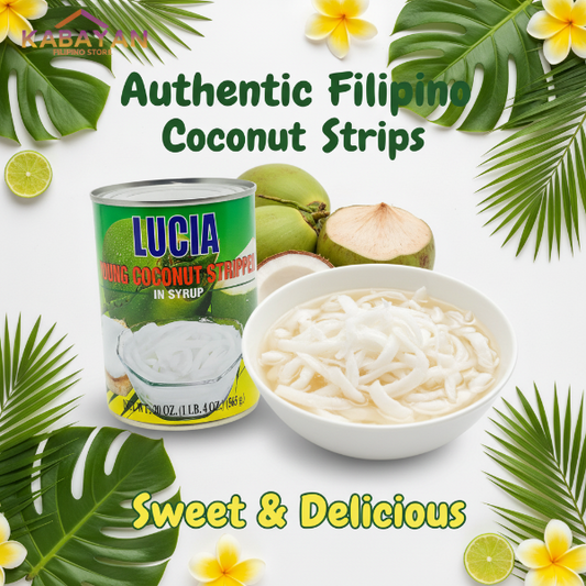 Can of Lucia long coconut stripper in syrup with brand logo at the top.