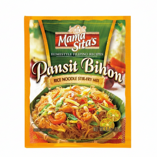 Packaging of Mama Sita's Pansit Bihon rice noodle stir-fry mix on a white background