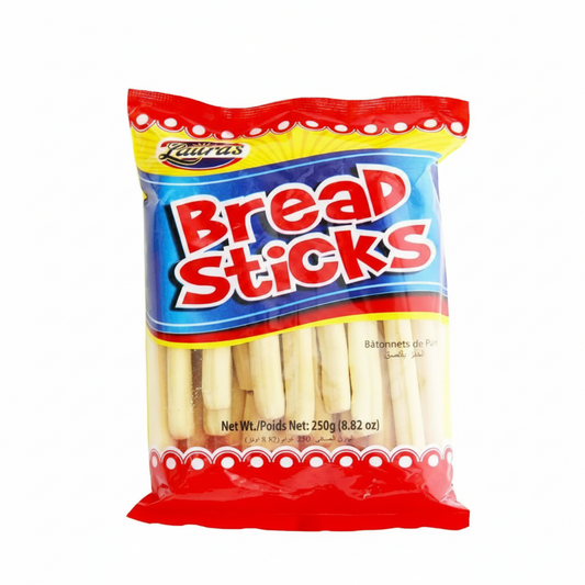 Package of Lourdes Bread Sticks with red and yellow accents on a white background