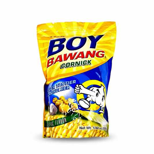 Bag of Boy Bawang Cornick with yellow and blue design on a white background