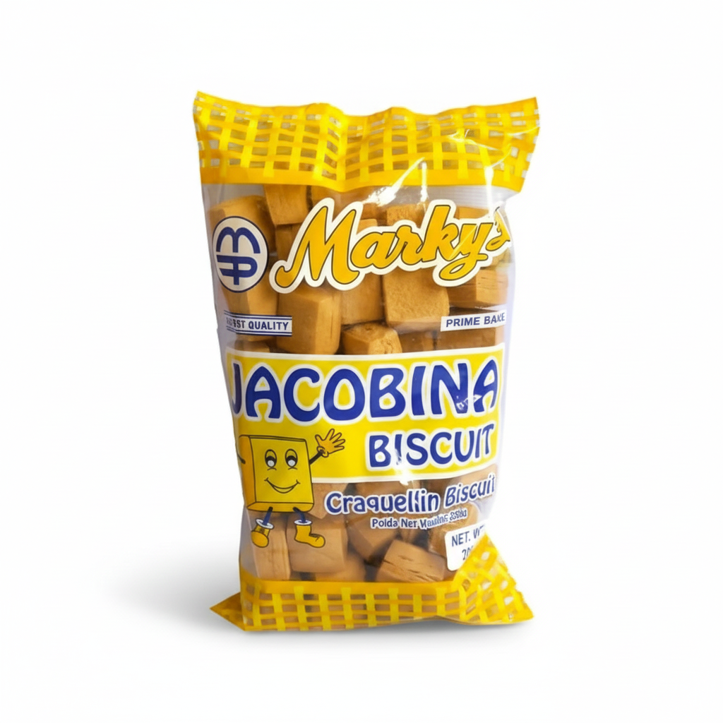 Packaged Jacobina Biscuit with yellow and white packaging on a white background