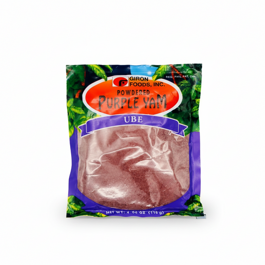 Packaged powdered purple yam (ube) from Giron Foods, Inc. on a white background.