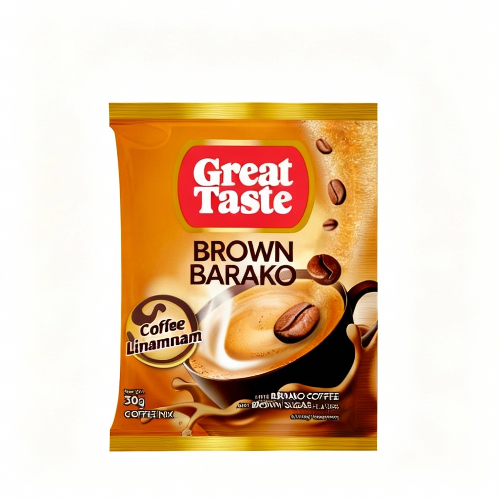 Great Taste Brown Barako coffee mix packaging on a white background