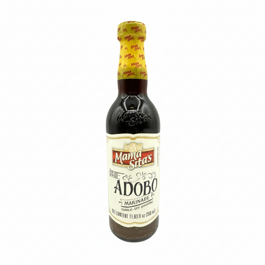 Bottle of Mama Sta's Adobo Marinara on a white background