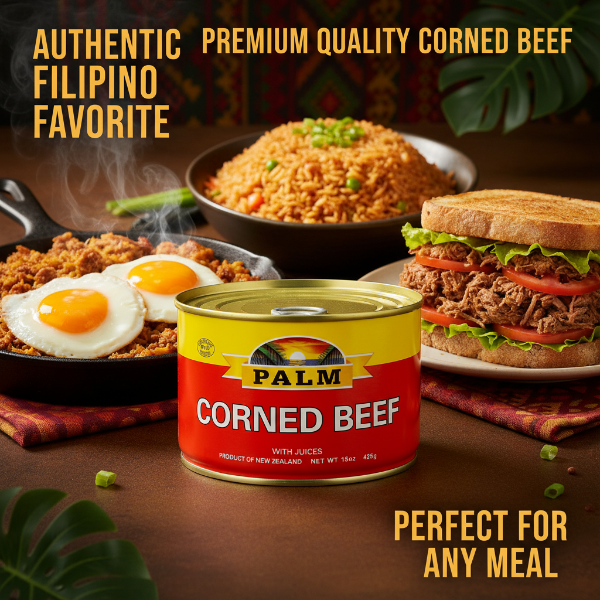 Can of Palm Corned Beef with Juices on a white background