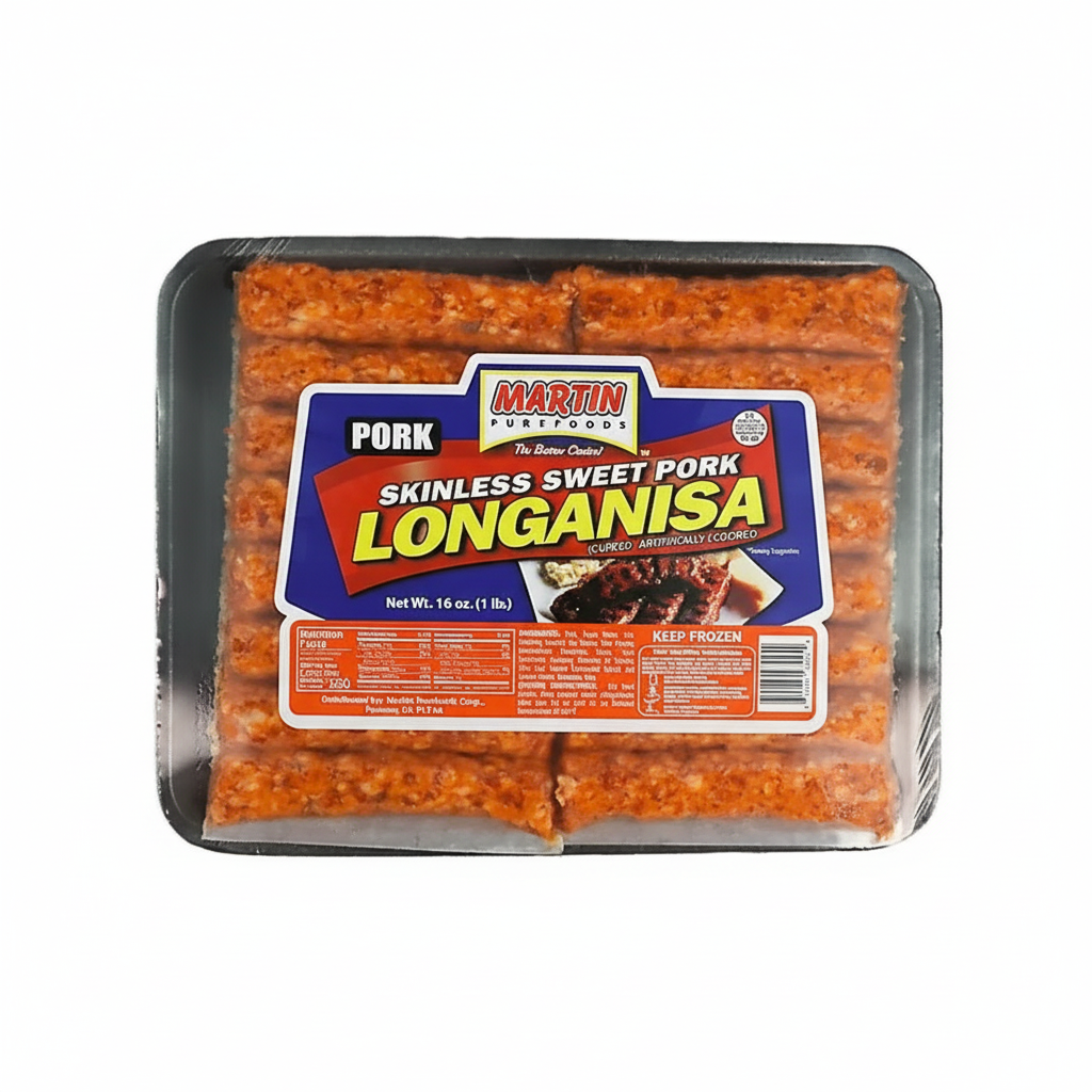 Packaged Martin Longanisa with a visible brand label on a white background