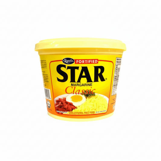 Star margarine container with yellow lid on a white background