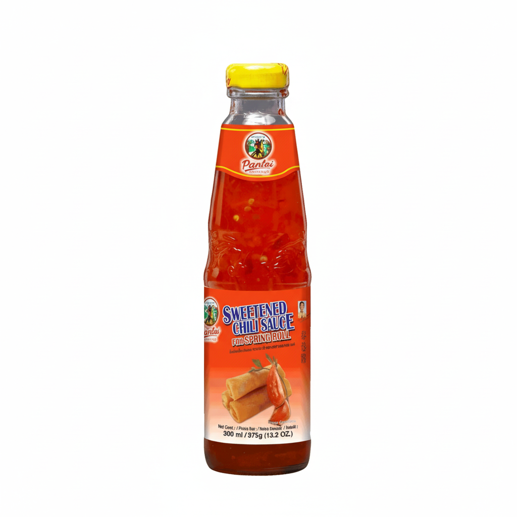 Bottle of Sweetened Chilli Sauce with a yellow cap on a white background