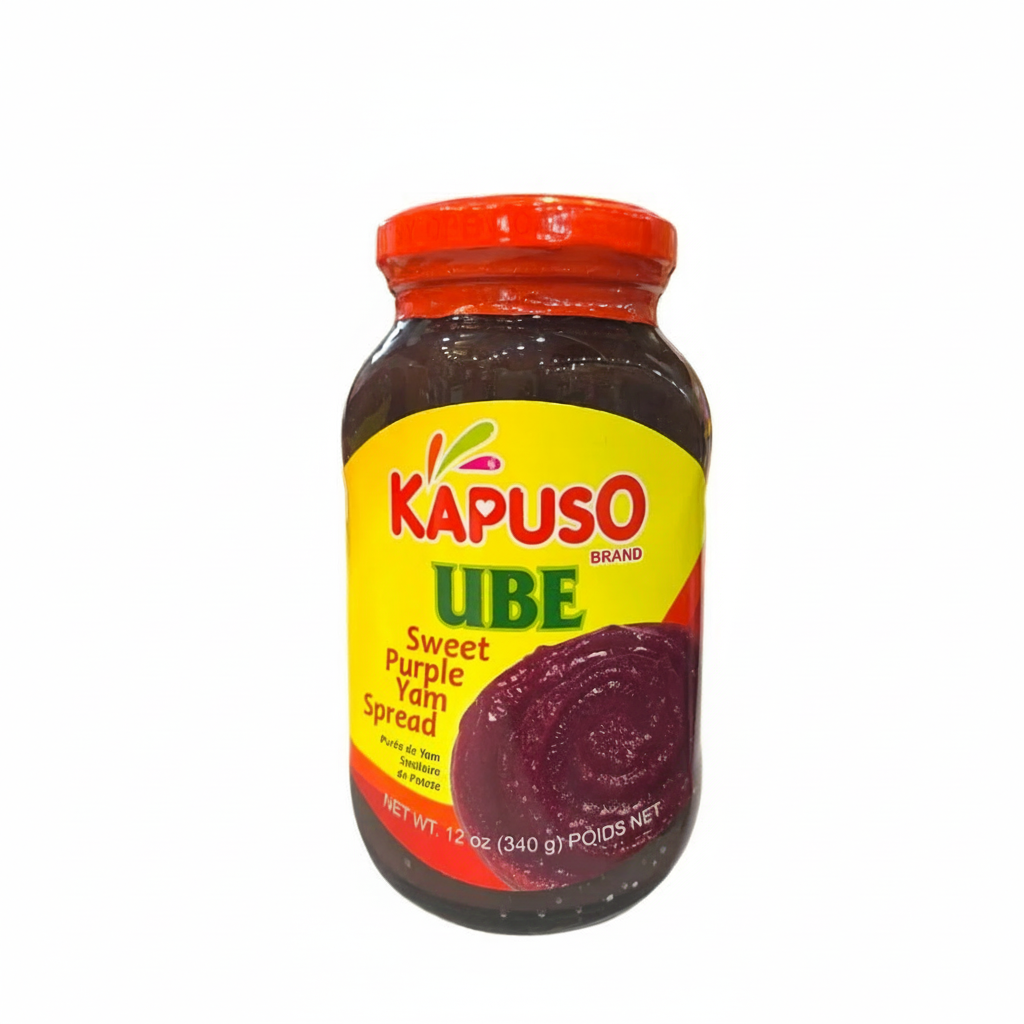 Jar of Kapuso Ube spread on a white background