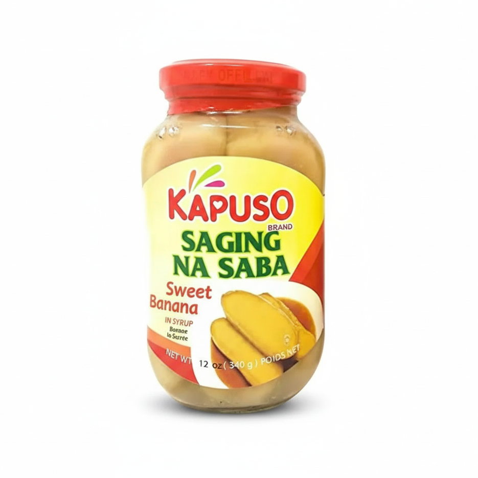 Jar of Kapuso Saging Na Saba Sweet Banana on a white background