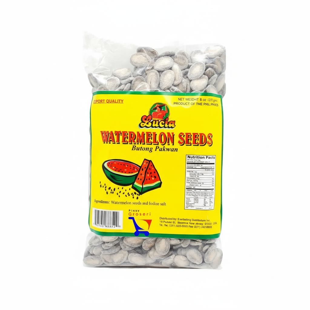 Bag of Lucia watermelon seeds with a colorful label on a white background