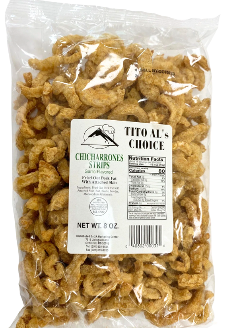 Tito Als Pork Chicharrones Strips Garlic Flavored 8oz 227g
