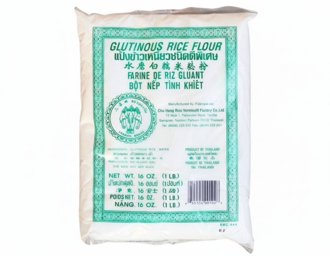 Bag of glutinous rice flour with green label on a white background, featuring the Mayo Filipino Store logo.