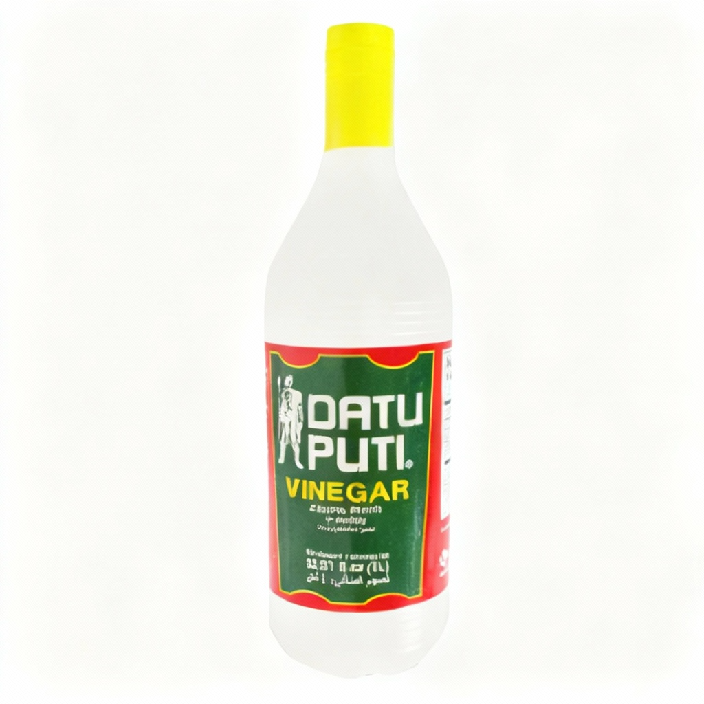 Bottle of Datu Puti Vinegar with a white background