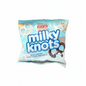 Packaging of Jacknife Milky Knots milk coated chocolate pretzels on a white background