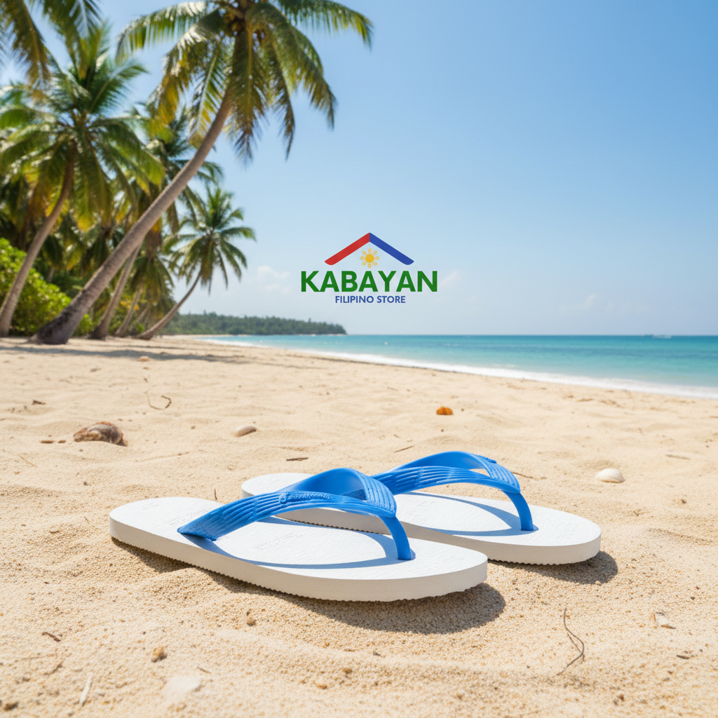 Beach Walk Tsinelas from Pilipinas White with Blue Straps Size 6 to 7