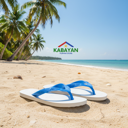 Beach Walk Tsinelas from Pilipinas White with Blue Straps Size 6 to 7
