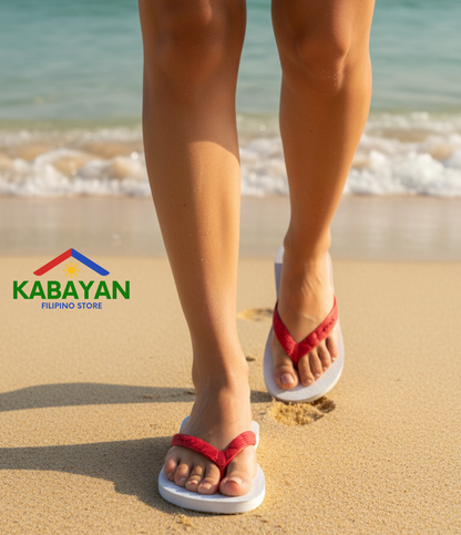 Beach Walk Tsinelas from Pilipinas White with Red Straps Size 5 to 6