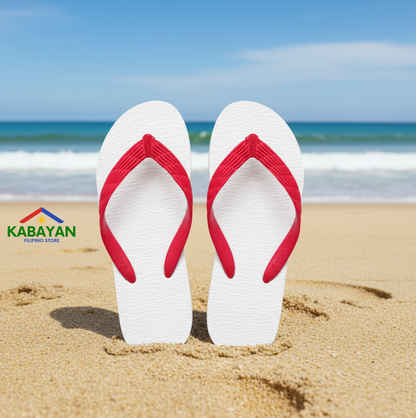 Beach Walk Tsinelas from Pilipinas White with Red Straps Size 5 to 6