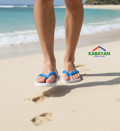 Beach Walk Tsinelas from Pilipinas White with Blue Straps Size 6 to 7