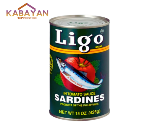 Ligo brand sardines can in tomato sauce on a white background