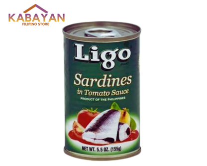 Can of Ligo Sardines in Tomato Sauce on a white background