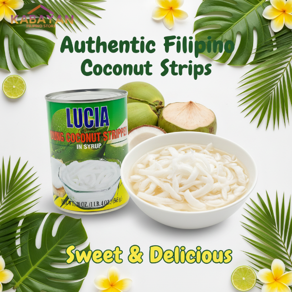 Can of Lucia long coconut stripper in syrup with brand logo at the top.
