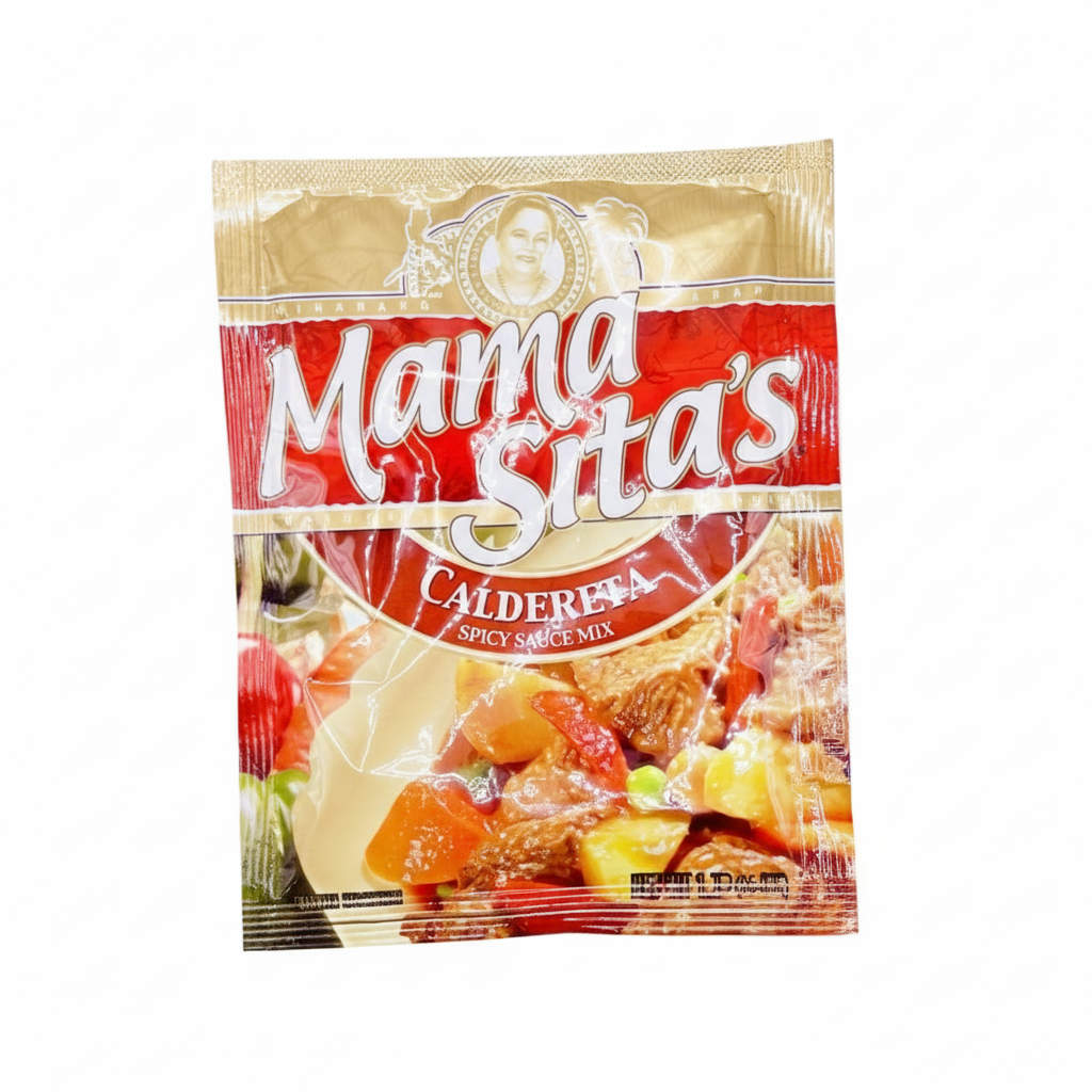 Packaging of Mama Sita's Caldereta Spicy Sauce Mix with a visible brand logo in the corner.