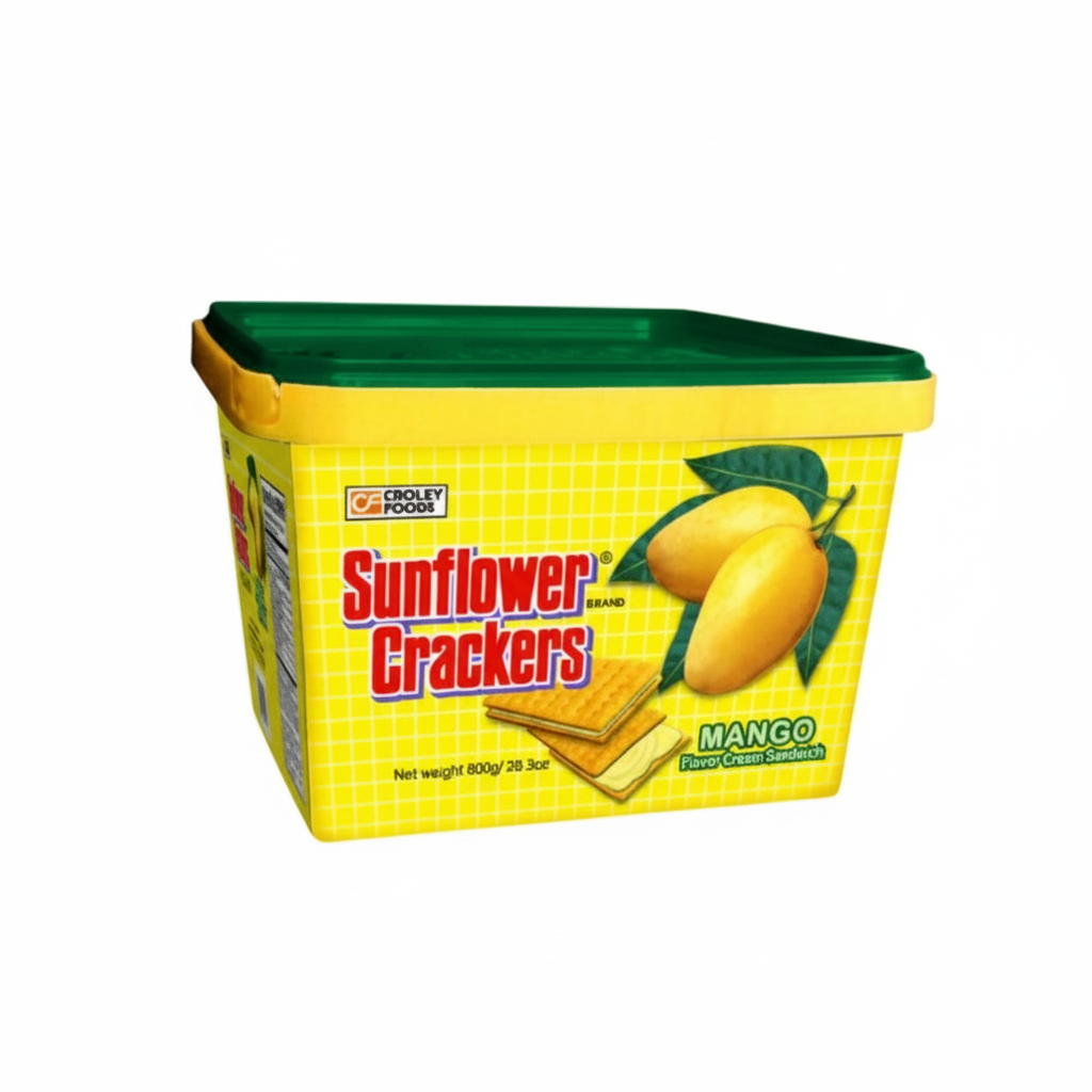 Box of Sunflower Crackers Mango flavor on a white background