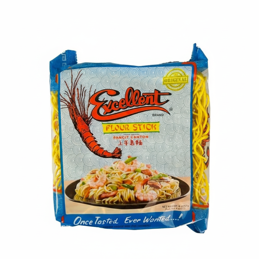 Packaged noodles with 'Excellent' branding on a white background