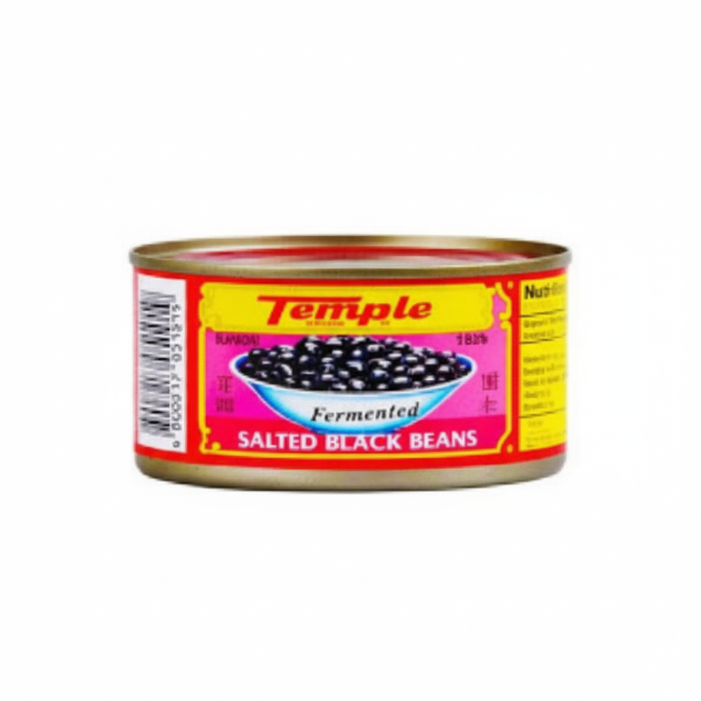 Can of Temple Fermented Salted Black Beans on a white background