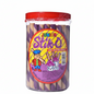 Jar of Junior Stik-O Ube Wafer Sticks with colorful label on a white background