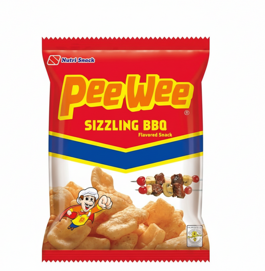 Pee Wee Sizzling BBQ snack packet with Nutri Snack branding on a white background