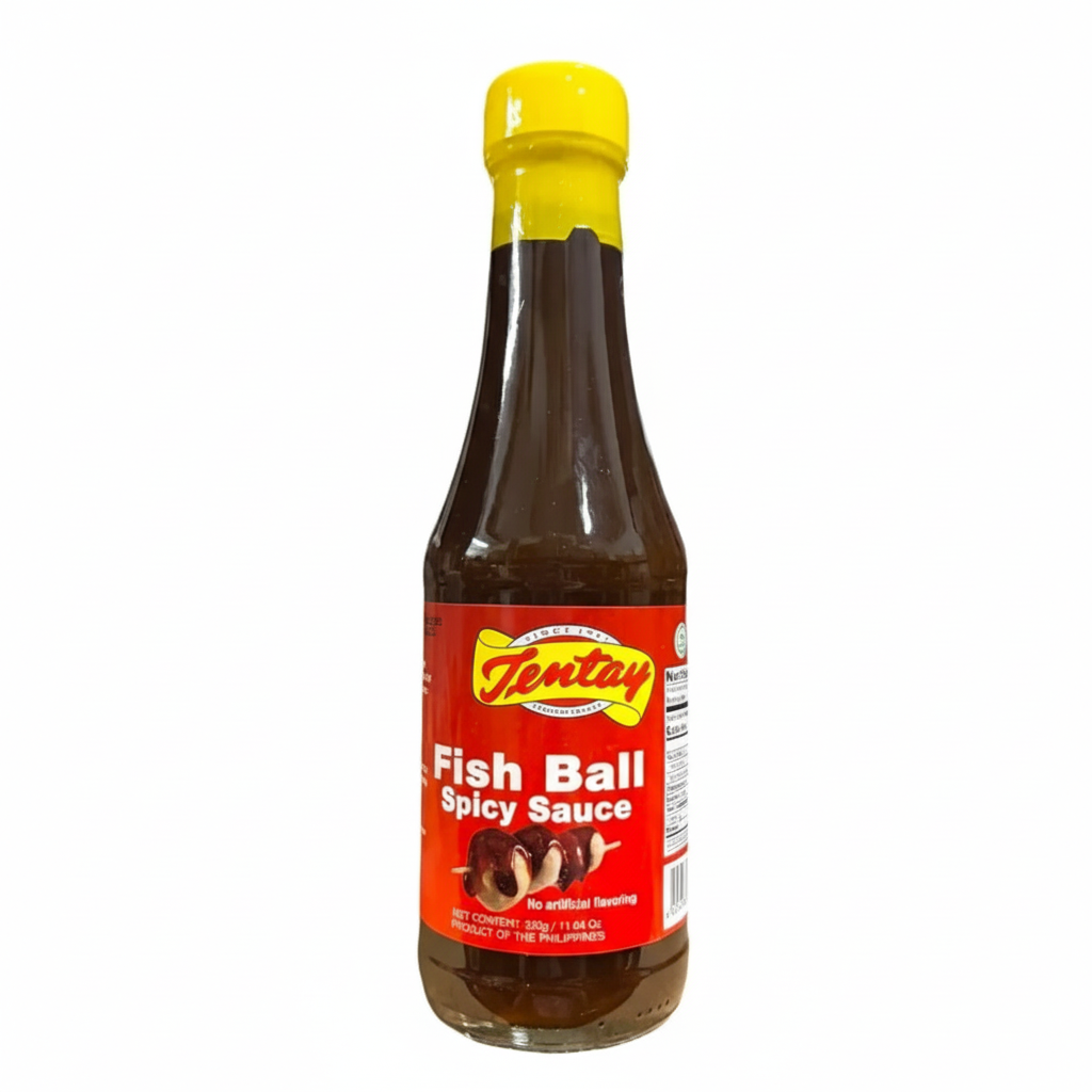 Bottle of Tenty Fish Ball Spicy Sauce on a white background