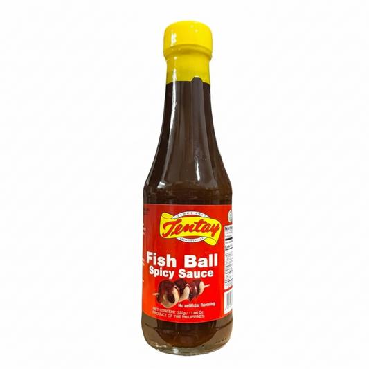 Bottle of Tenty Fish Ball Spicy Sauce on a white background