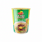Lucky Me La Paz Batchoy instant noodle soup cup on a white background