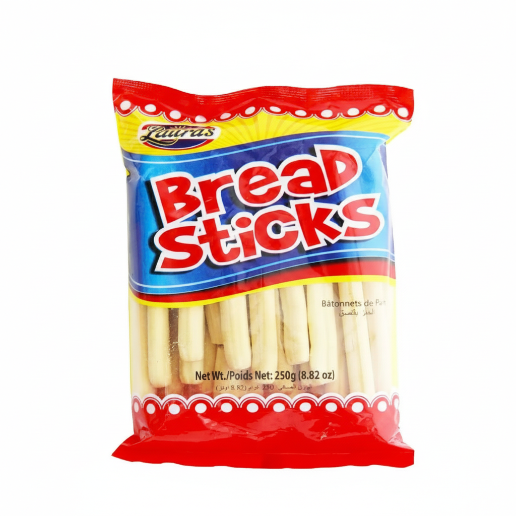 Package of Lourdes Bread Sticks with red and yellow accents on a white background
