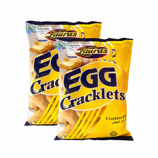 Two packages of Laura's Egg Cracklets on a white background with 'Mayo Filipino Store' logo.
