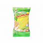 Packaged snack with garlic flavor on a white background