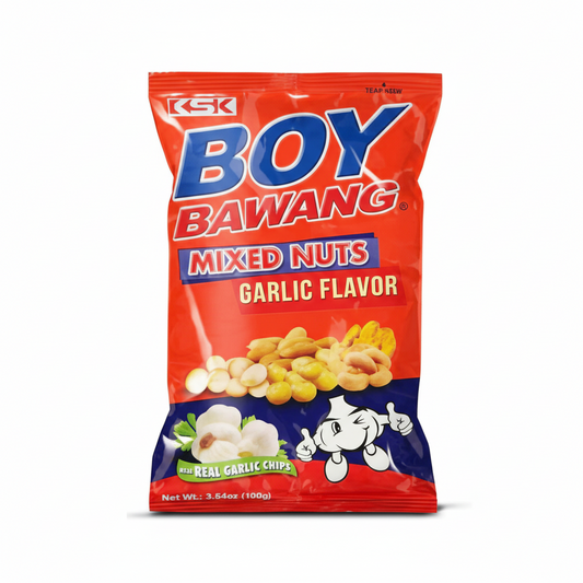 Boy Bawang Mixed Nuts Garlic Flavor packaging on a white background