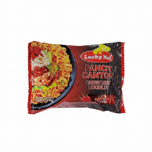 Packaged noodles with Lucky Me! branding on a white background