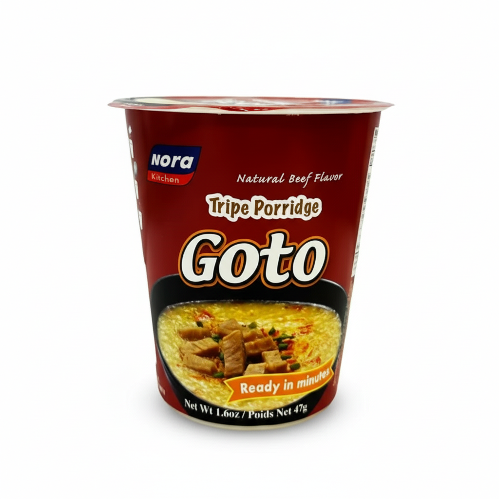 Cup of Nora Goto Tripe Porridge with visible branding on a white background