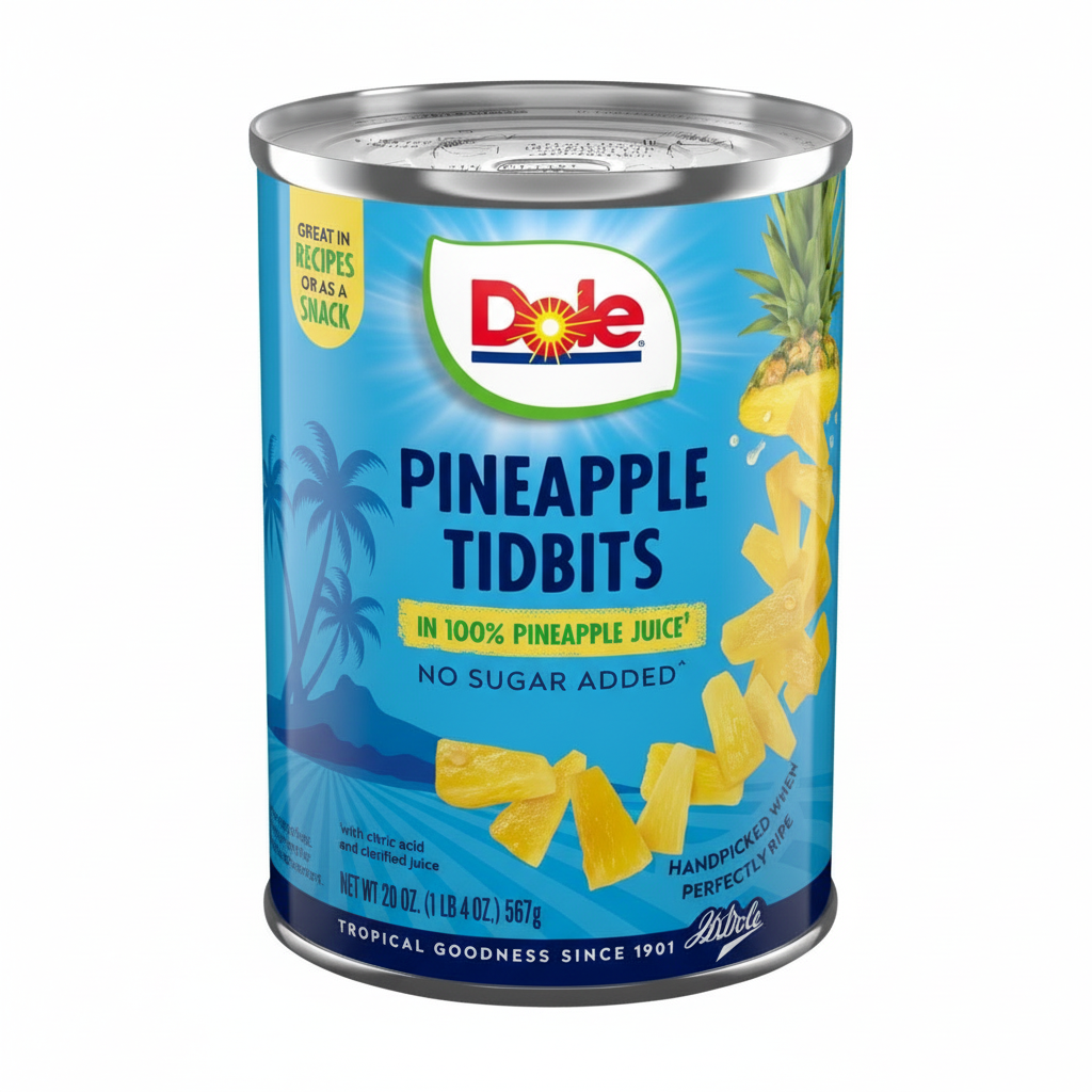 Dole Pineapple Tidbits in 100% Pineapple Juice No Sugar Added 567g