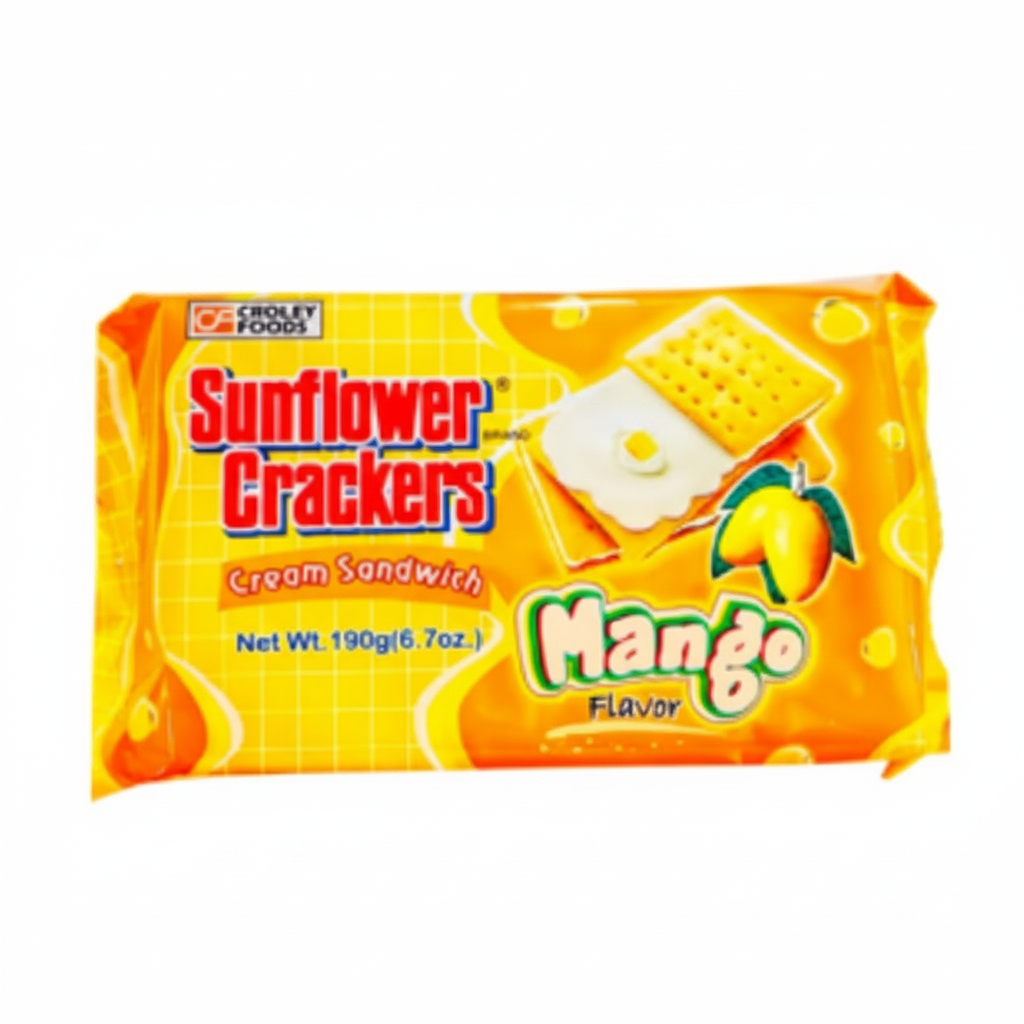 Pack of Croley Foods Sunflower Crackers Mango flavor on a white background