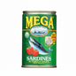 Can of Mega sardines in tomato sauce on a white background