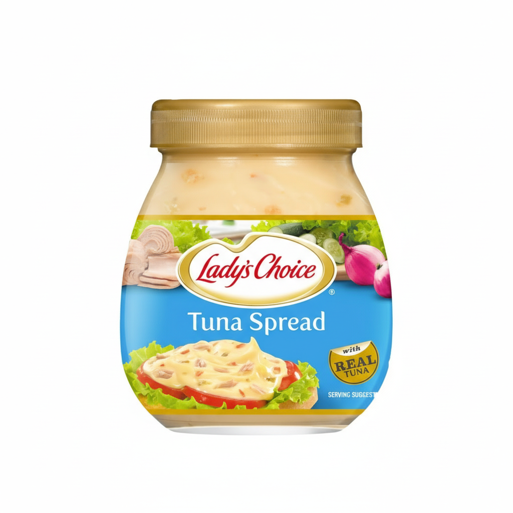 Jar of Lady's Choice Tuna Spread on a white background