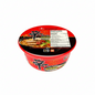 Red cup of noodles with visible branding on a white background